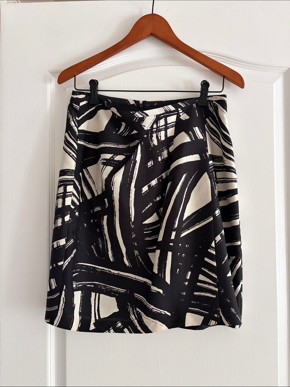 Sandra Angelozzi Abstract Brushstroke A-Line Skirt in Black and Cream